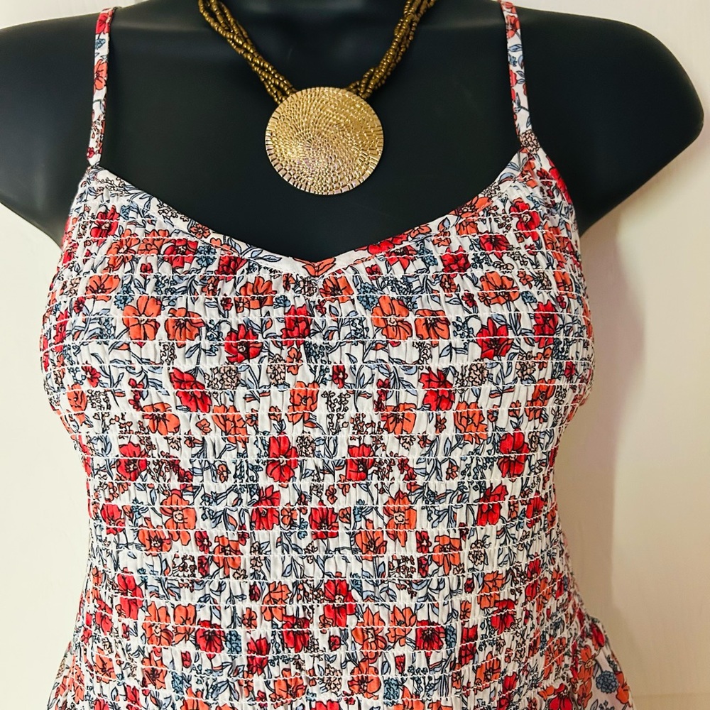 No Boundaries Red and White Smocked Camisole Top